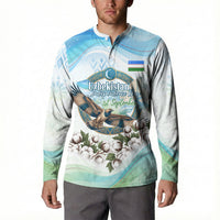 Uzbekistan Independence Day Button Sweatshirt Honor The Legacy Flying Eagle Plants National Emblem