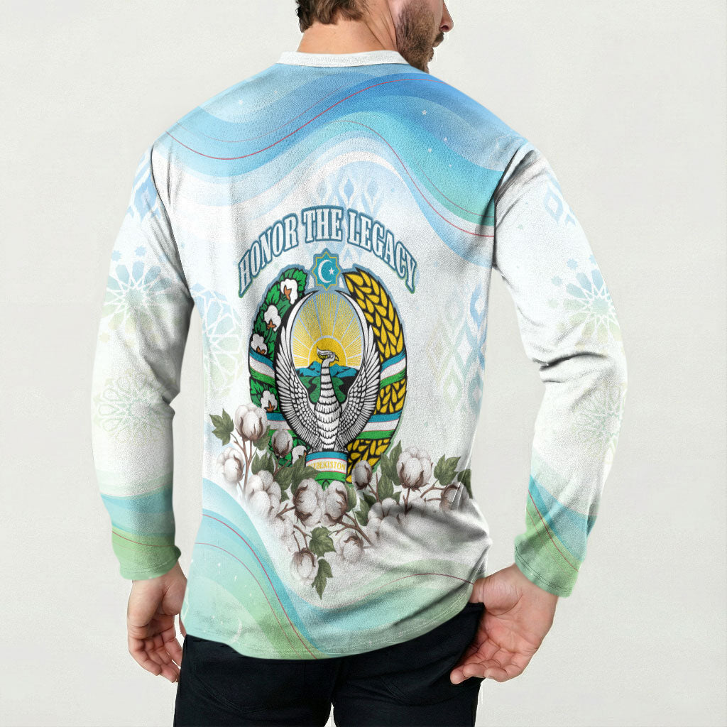 Uzbekistan Independence Day Button Sweatshirt Honor The Legacy Flying Eagle Plants National Emblem