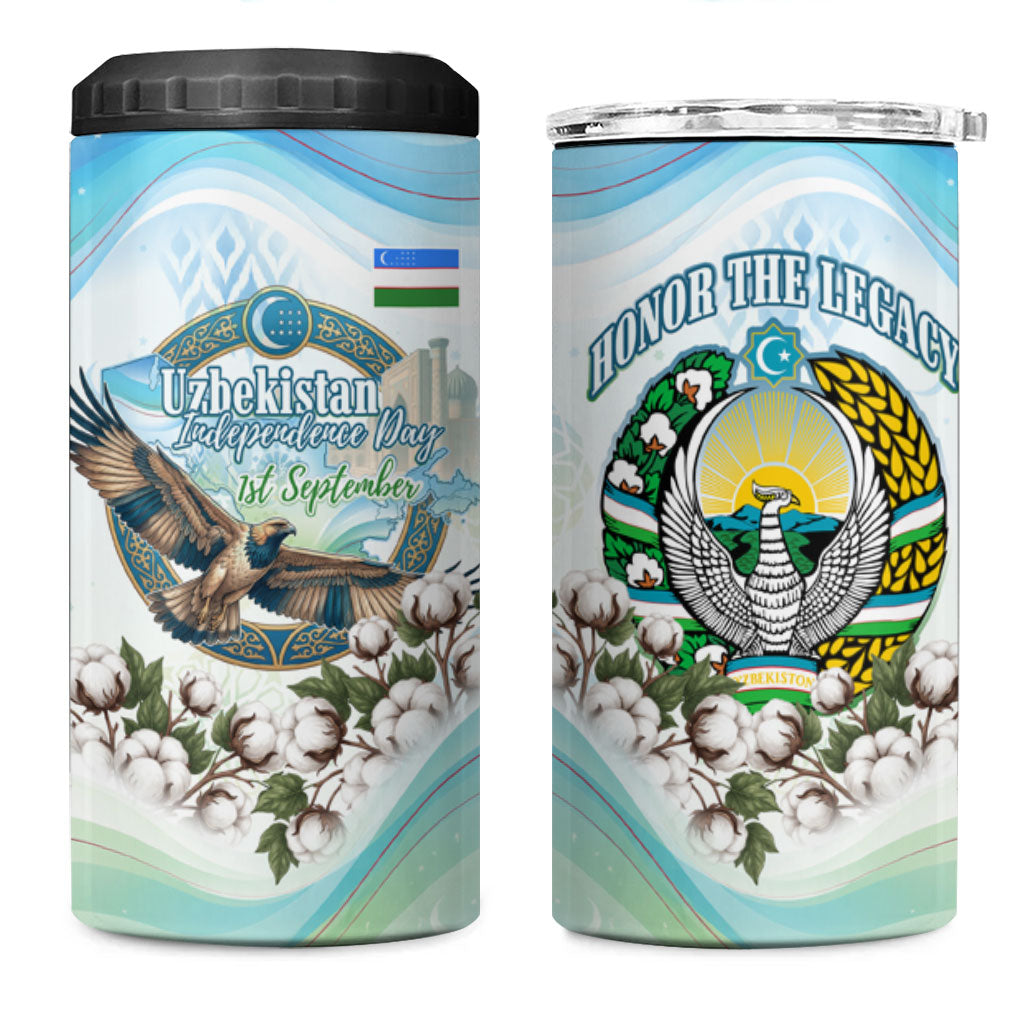 Uzbekistan Independence Day 4 in 1 Can Cooler Tumbler Honor The Legacy Flying Eagle Plants National Emblem