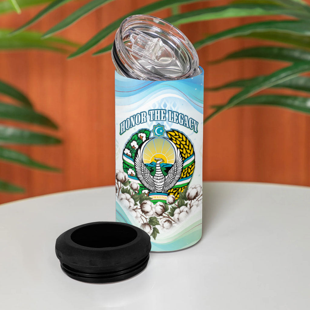 Uzbekistan Independence Day 4 in 1 Can Cooler Tumbler Honor The Legacy Flying Eagle Plants National Emblem