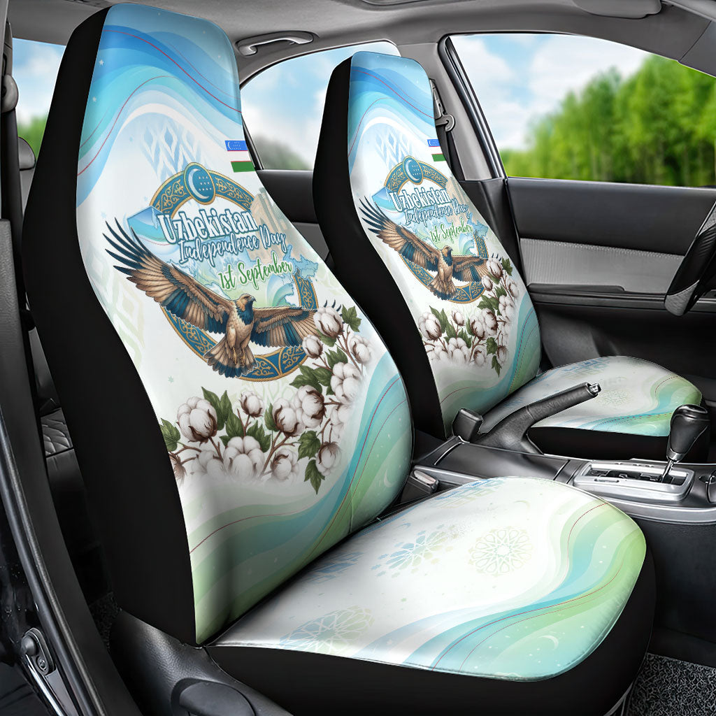 Uzbekistan Independence Day Car Seat Cover Honor The Legacy Flying Eagle Plants National Emblem