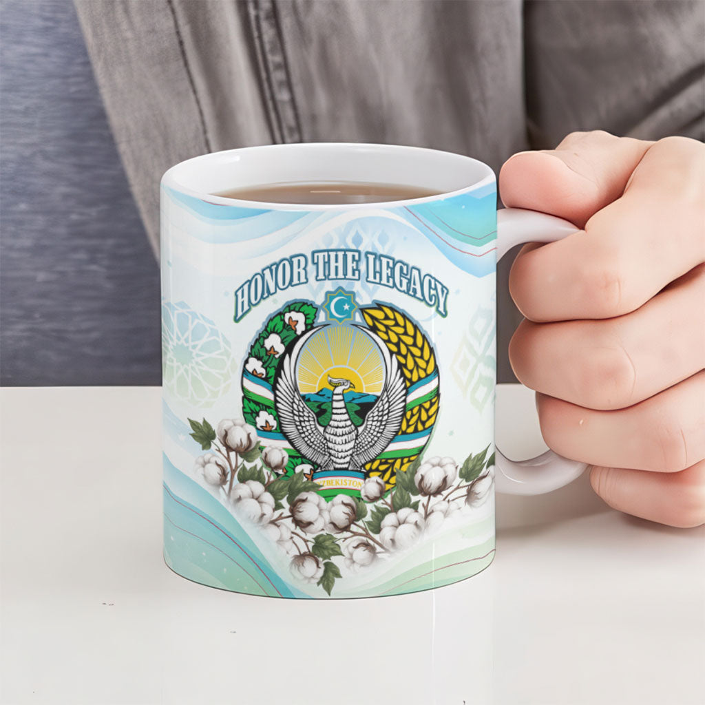 Uzbekistan Independence Day Ceramic Mug Honor The Legacy Flying Eagle Plants National Emblem