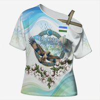 Uzbekistan Independence Day Cross Shoulder Shirt Honor The Legacy Flying Eagle Plants National Emblem