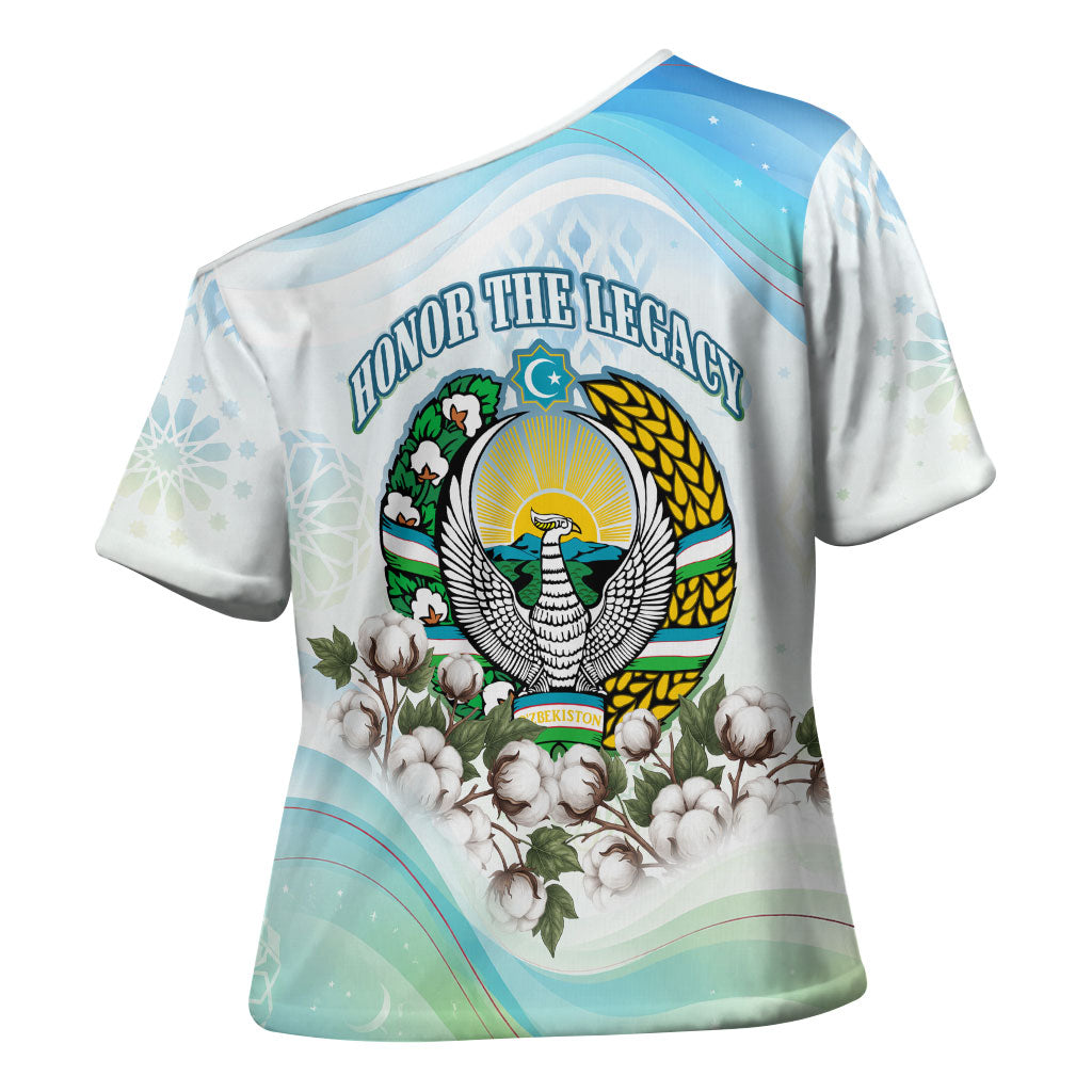 Uzbekistan Independence Day Cross Shoulder Shirt Honor The Legacy Flying Eagle Plants National Emblem