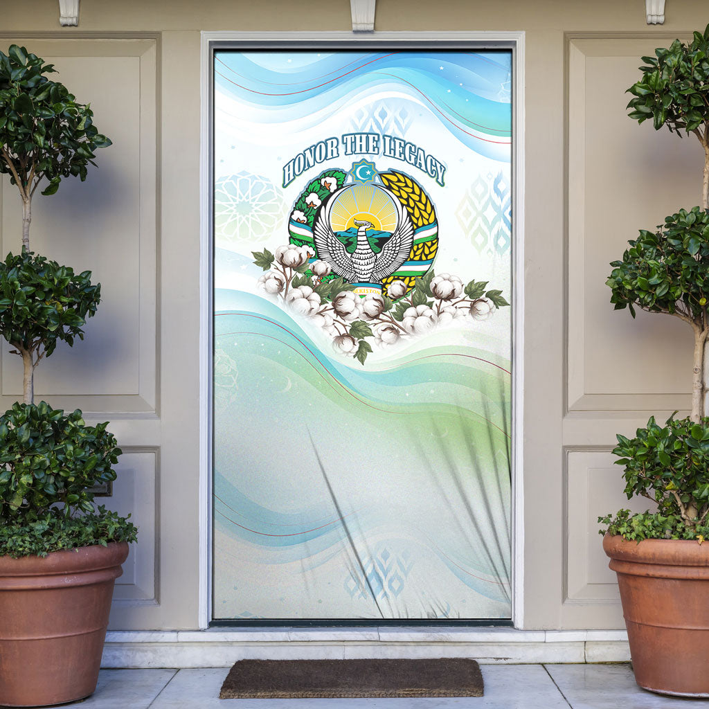 Uzbekistan Independence Day Door Cover Honor The Legacy Flying Eagle Plants National Emblem