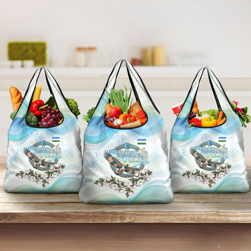 Uzbekistan Independence Day Grocery Bag Honor The Legacy Flying Eagle Plants National Emblem