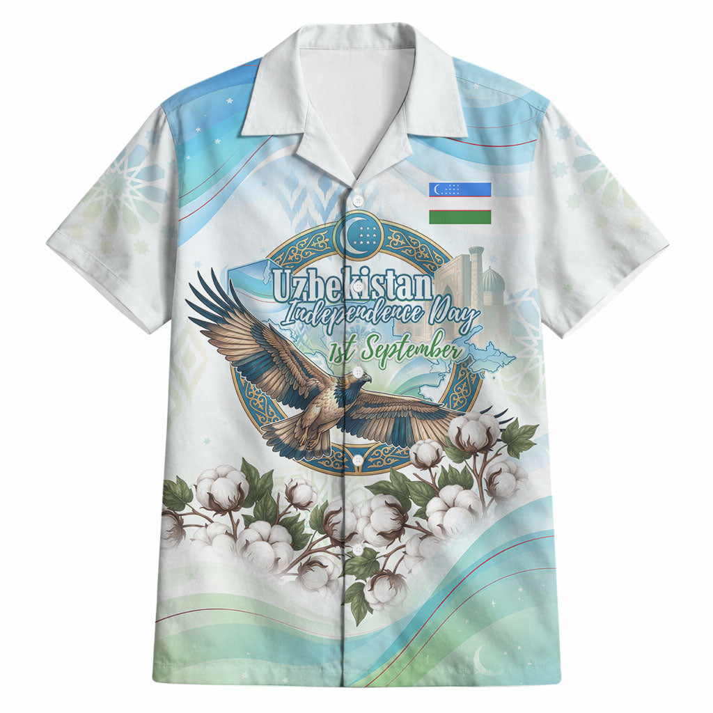 Uzbekistan Independence Day Hawaiian Shirt Honor The Legacy Flying Eagle Plants National Emblem