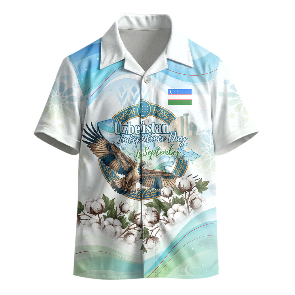 Uzbekistan Independence Day Kid Hawaiian Shirt Honor The Legacy Flying Eagle Plants National Emblem