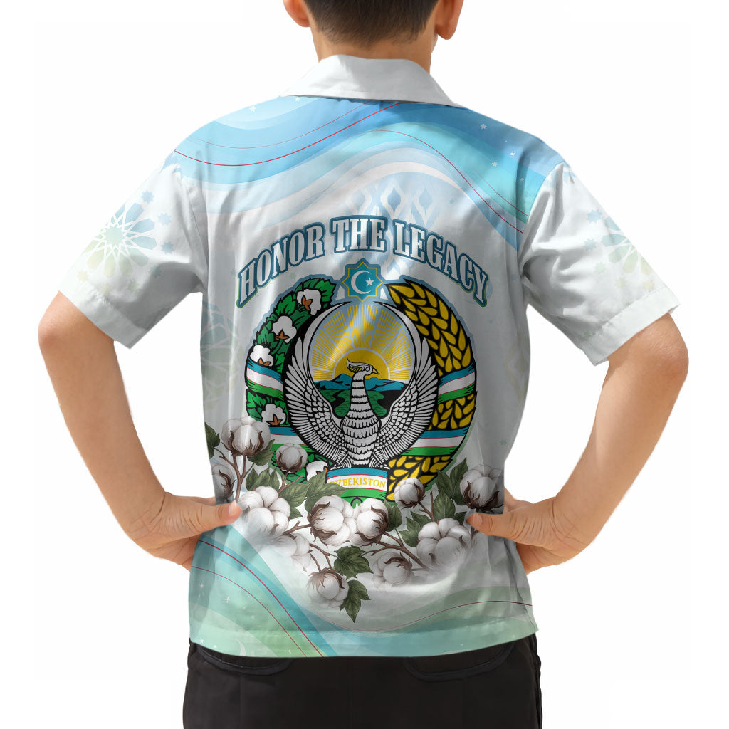 Uzbekistan Independence Day Kid Hawaiian Shirt Honor The Legacy Flying Eagle Plants National Emblem
