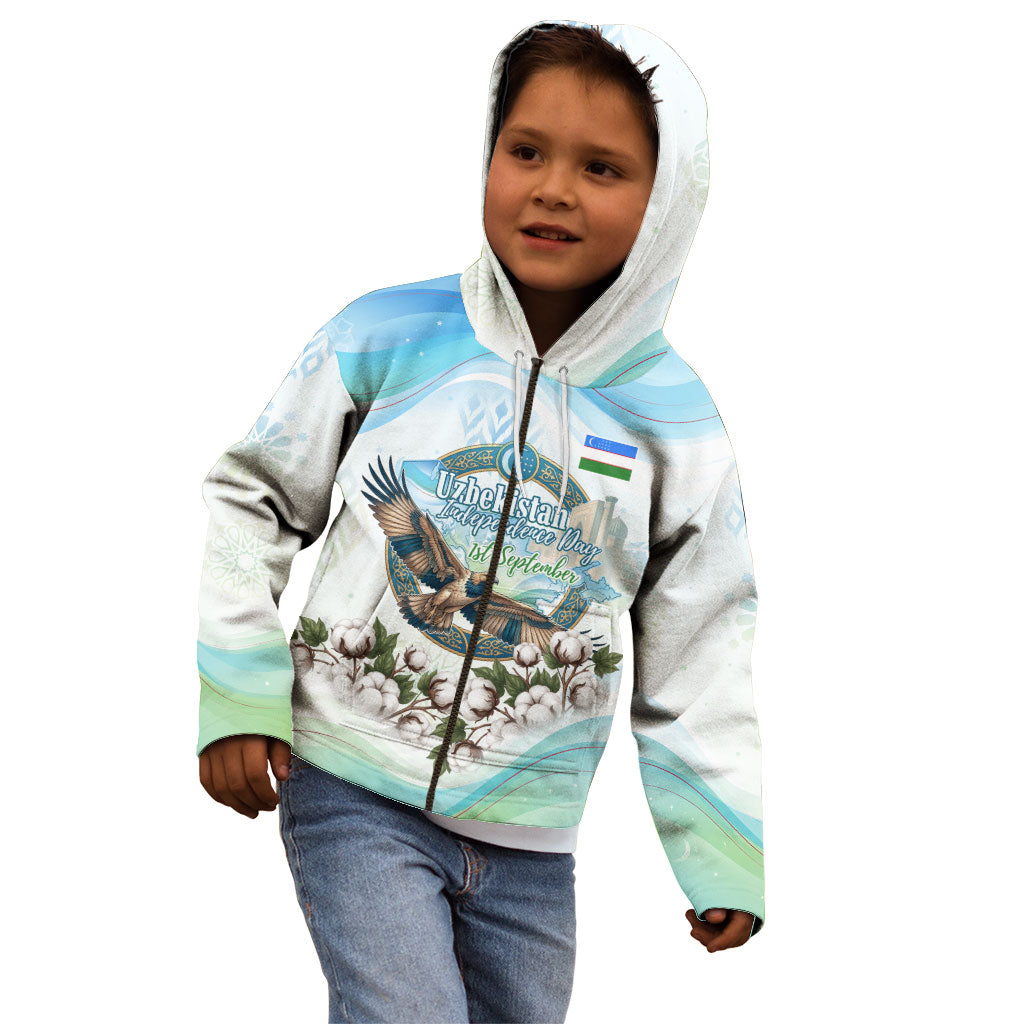 Uzbekistan Independence Day Kid Hoodie Honor The Legacy Flying Eagle Plants National Emblem