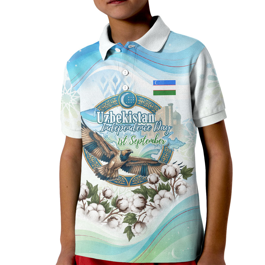 Uzbekistan Independence Day Kid Polo Shirt Honor The Legacy Flying Eagle Plants National Emblem