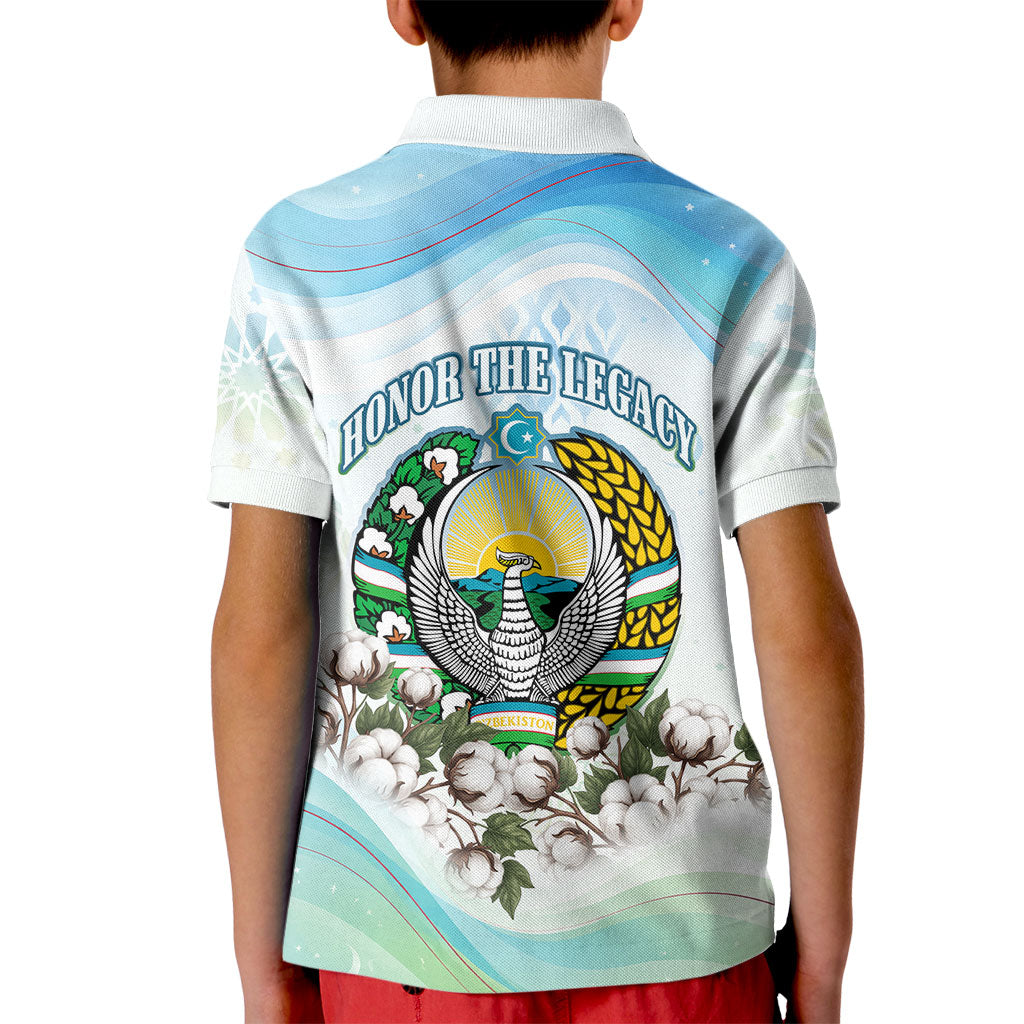 Uzbekistan Independence Day Kid Polo Shirt Honor The Legacy Flying Eagle Plants National Emblem