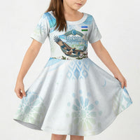 Uzbekistan Independence Day Kid Short Sleeve Dress Honor The Legacy Flying Eagle Plants National Emblem