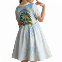 Uzbekistan Independence Day Kid Short Sleeve Dress Honor The Legacy Flying Eagle Plants National Emblem