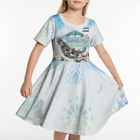 Uzbekistan Independence Day Kid Short Sleeve Dress Honor The Legacy Flying Eagle Plants National Emblem