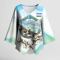 Uzbekistan Independence Day Kimono Sleeve Blouse Honor The Legacy Flying Eagle Plants National Emblem