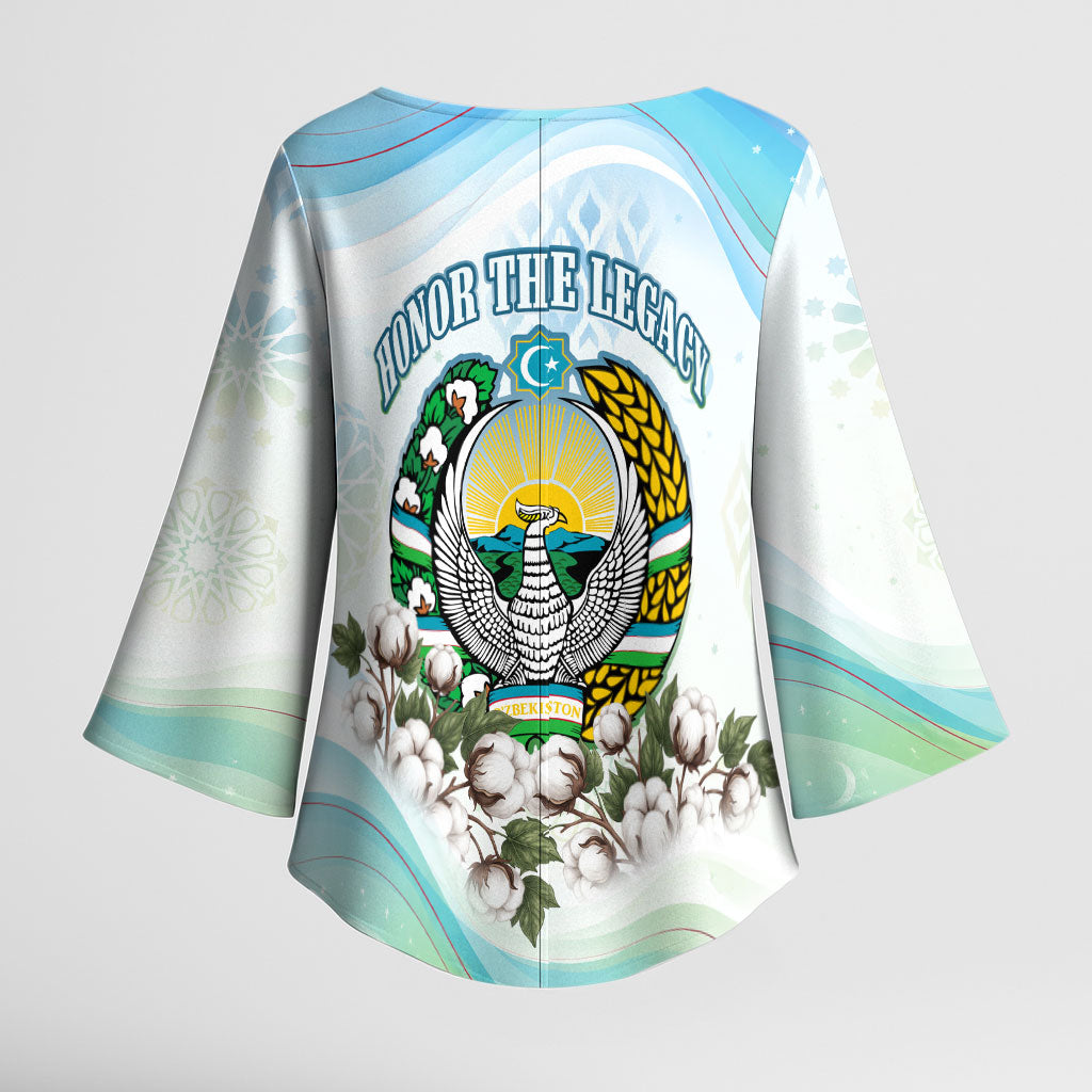 Uzbekistan Independence Day Kimono Sleeve Blouse Honor The Legacy Flying Eagle Plants National Emblem