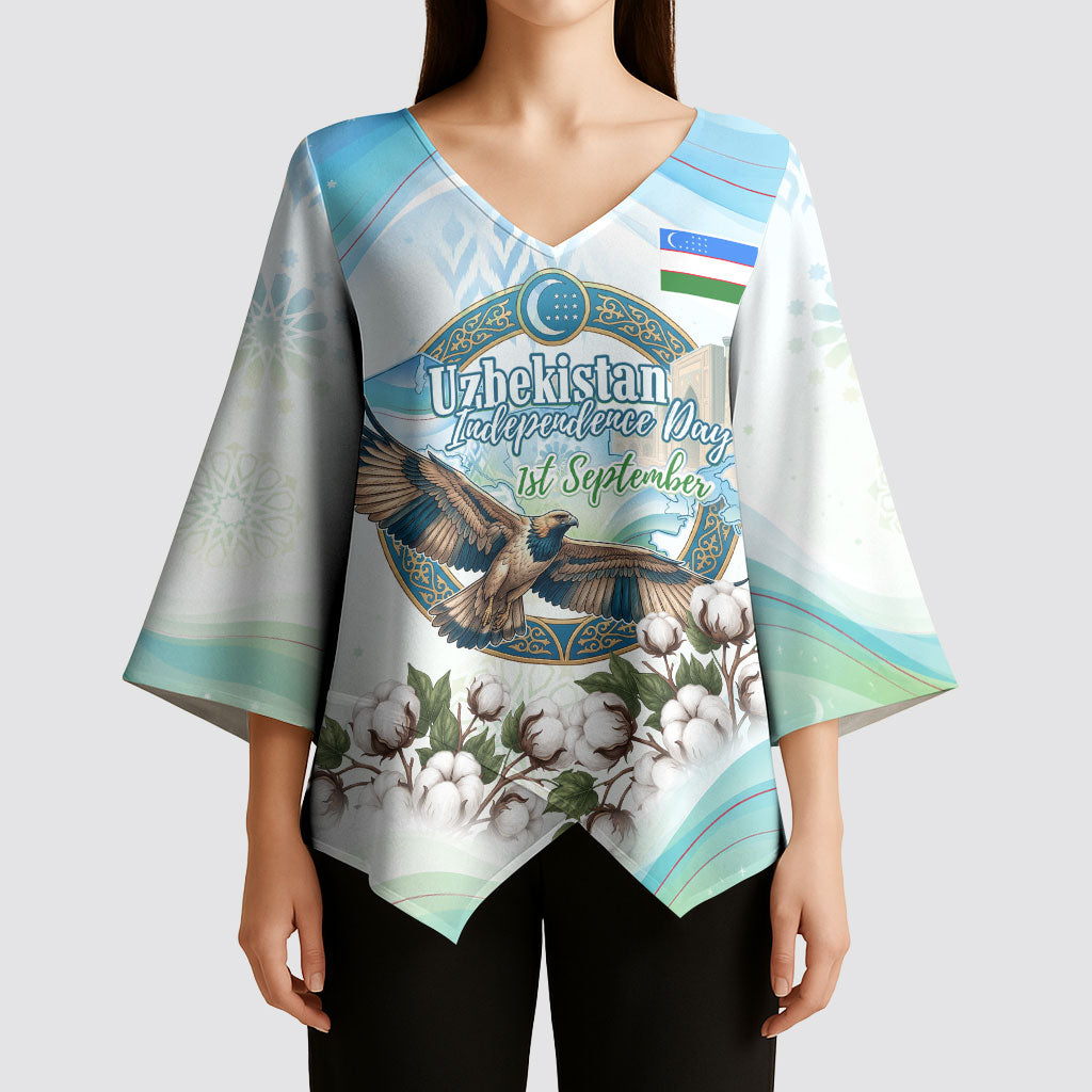 Uzbekistan Independence Day Kimono Sleeve Blouse Honor The Legacy Flying Eagle Plants National Emblem
