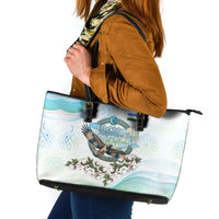 Uzbekistan Independence Day Leather Tote Bag Honor The Legacy Flying Eagle Plants National Emblem