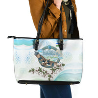 Uzbekistan Independence Day Leather Tote Bag Honor The Legacy Flying Eagle Plants National Emblem
