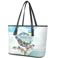 Uzbekistan Independence Day Leather Tote Bag Honor The Legacy Flying Eagle Plants National Emblem