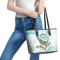 Uzbekistan Independence Day Leather Tote Bag Honor The Legacy Flying Eagle Plants National Emblem