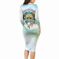 Uzbekistan Independence Day Long Sleeve Bodycon Dress Honor The Legacy Flying Eagle Plants National Emblem