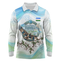 Uzbekistan Independence Day Long Sleeve Polo Shirt Honor The Legacy Flying Eagle Plants National Emblem
