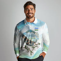 Uzbekistan Independence Day Long Sleeve Polo Shirt Honor The Legacy Flying Eagle Plants National Emblem