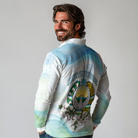 Uzbekistan Independence Day Long Sleeve Polo Shirt Honor The Legacy Flying Eagle Plants National Emblem