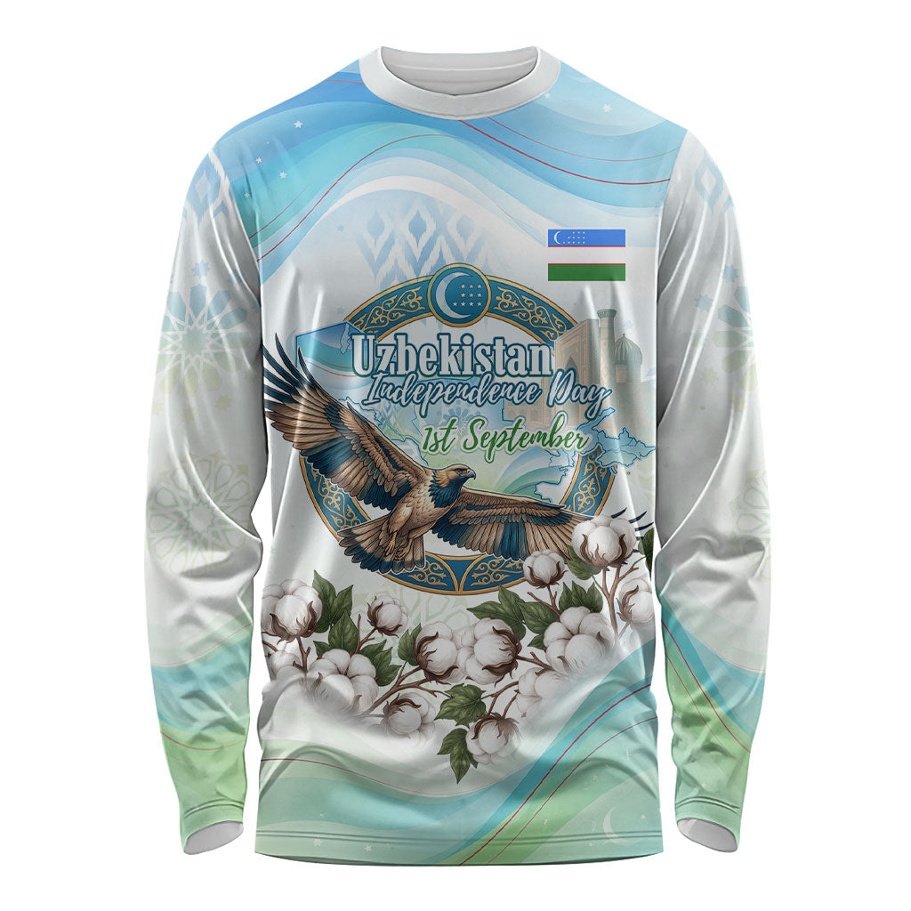 Uzbekistan Independence Day Long Sleeve Shirt Honor The Legacy Flying Eagle Plants National Emblem
