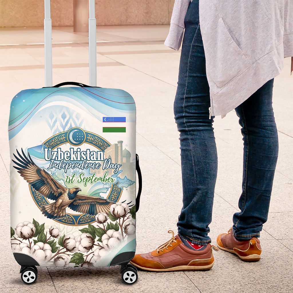 Uzbekistan Independence Day Luggage Cover Honor The Legacy Flying Eagle Plants National Emblem