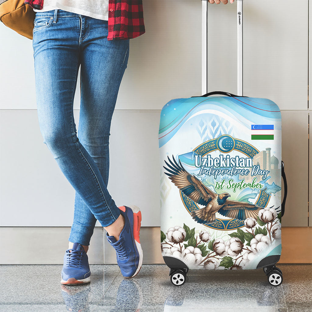 Uzbekistan Independence Day Luggage Cover Honor The Legacy Flying Eagle Plants National Emblem