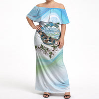 Uzbekistan Independence Day Off Shoulder Maxi Dress Honor The Legacy Flying Eagle Plants National Emblem