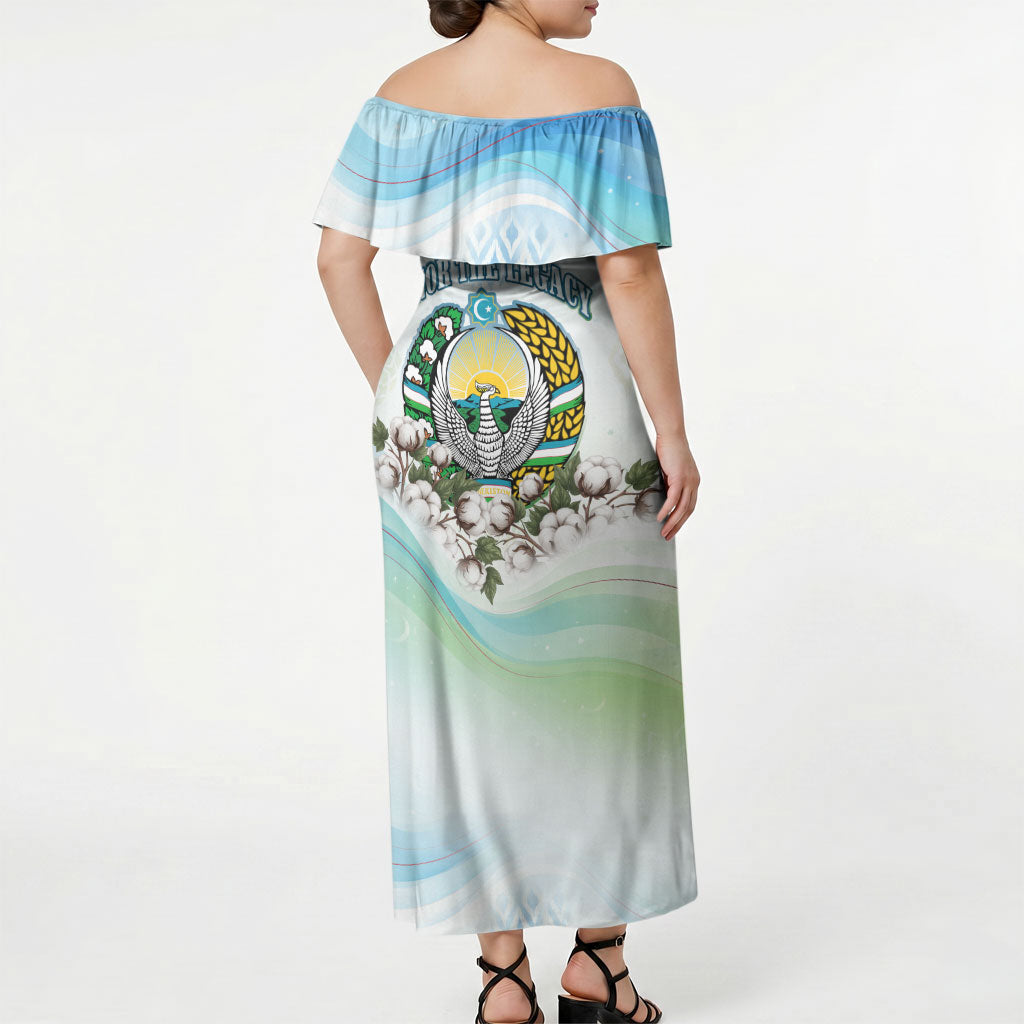 Uzbekistan Independence Day Off Shoulder Maxi Dress Honor The Legacy Flying Eagle Plants National Emblem