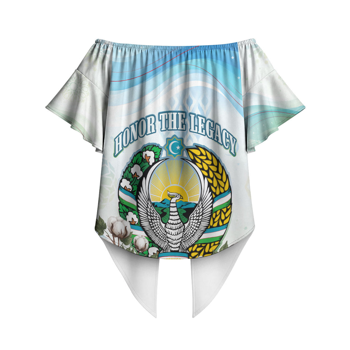 Uzbekistan Independence Day Off Shoulder Wrap Waist Top Honor The Legacy Flying Eagle Plants National Emblem