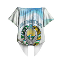 Uzbekistan Independence Day Off Shoulder Wrap Waist Top Honor The Legacy Flying Eagle Plants National Emblem