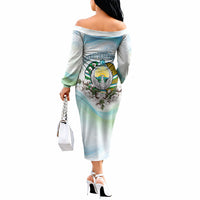 Uzbekistan Independence Day Off The Shoulder Long Sleeve Dress Honor The Legacy Flying Eagle Plants National Emblem