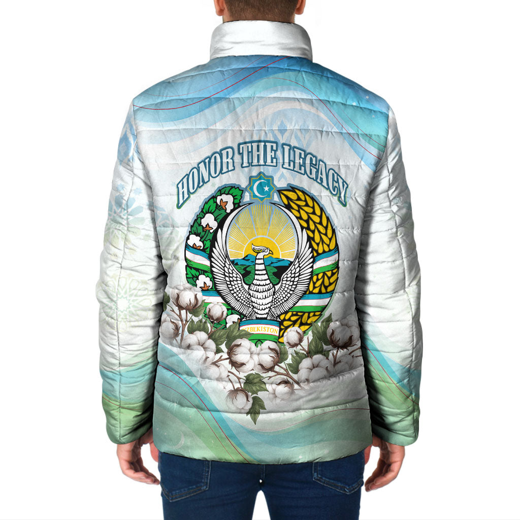 Uzbekistan Independence Day Padded Jacket Honor The Legacy Flying Eagle Plants National Emblem