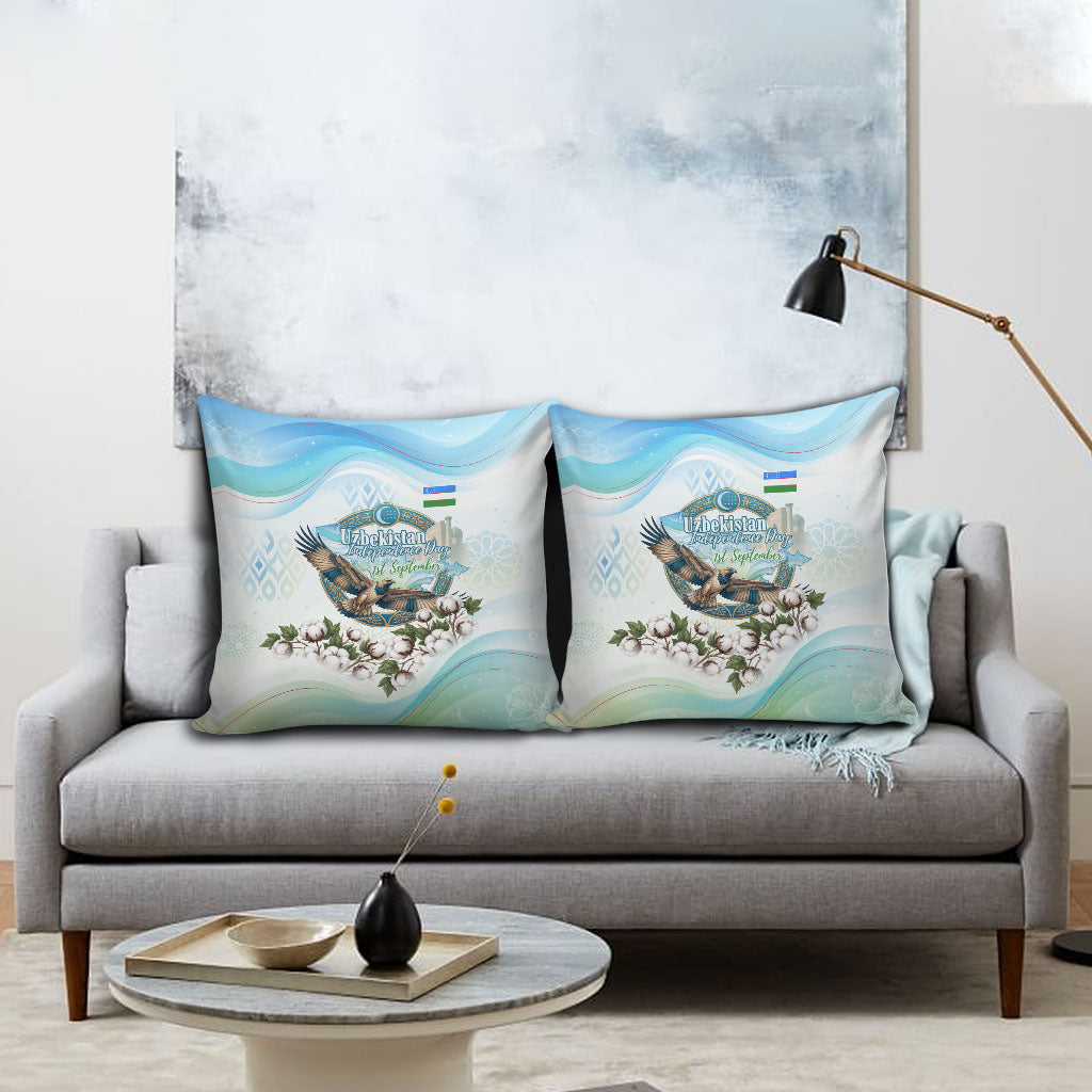 Uzbekistan Independence Day Pillow Cover Honor The Legacy Flying Eagle Plants National Emblem