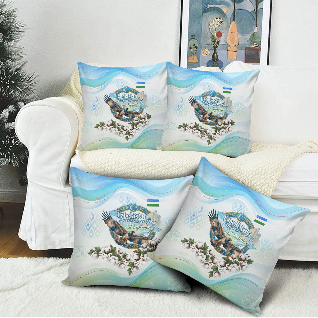 Uzbekistan Independence Day Pillow Cover Honor The Legacy Flying Eagle Plants National Emblem