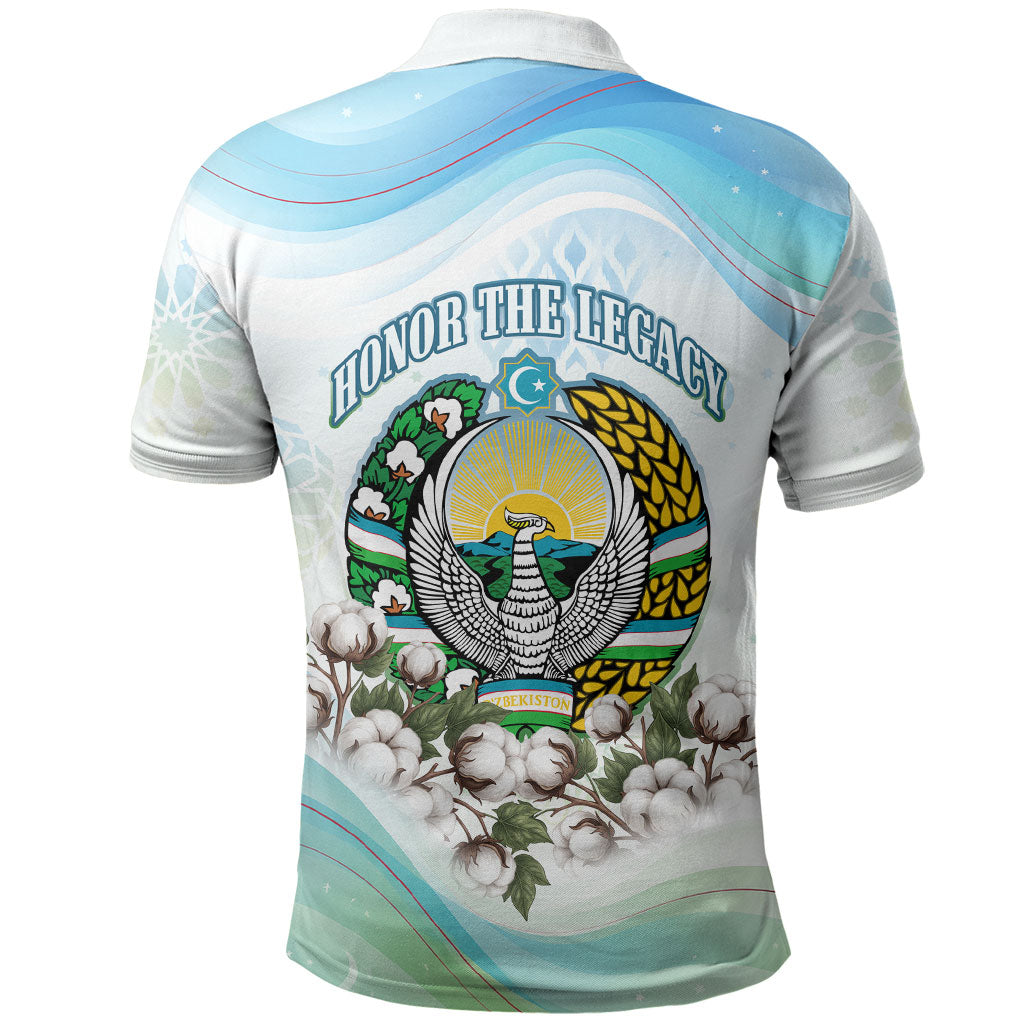 Uzbekistan Independence Day Polo Shirt Honor The Legacy Flying Eagle Plants National Emblem