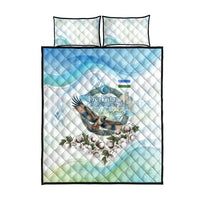 Uzbekistan Independence Day Quilt Bed Set Honor The Legacy Flying Eagle Plants National Emblem