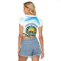Uzbekistan Independence Day Raglan Cropped T Shirt Honor The Legacy Flying Eagle Plants National Emblem