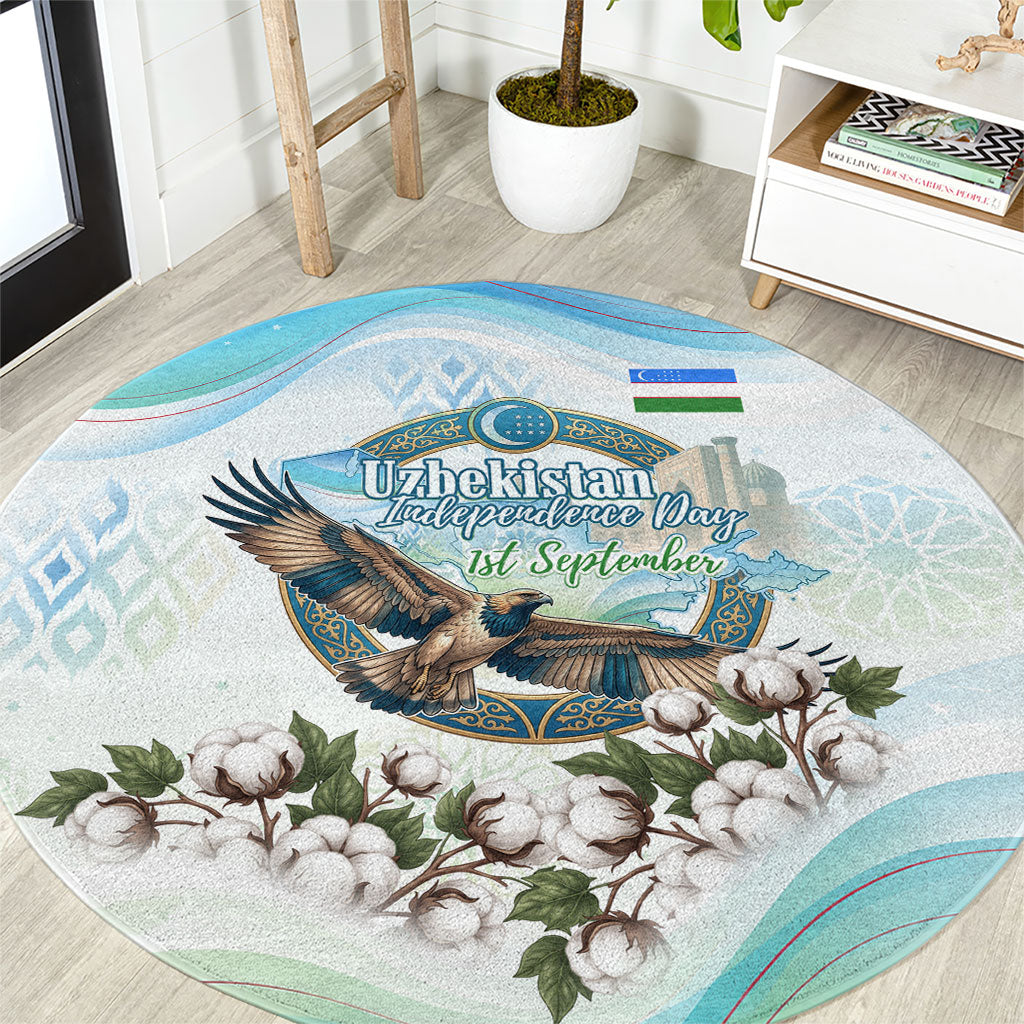 Uzbekistan Independence Day Round Carpet Honor The Legacy Flying Eagle Plants National Emblem