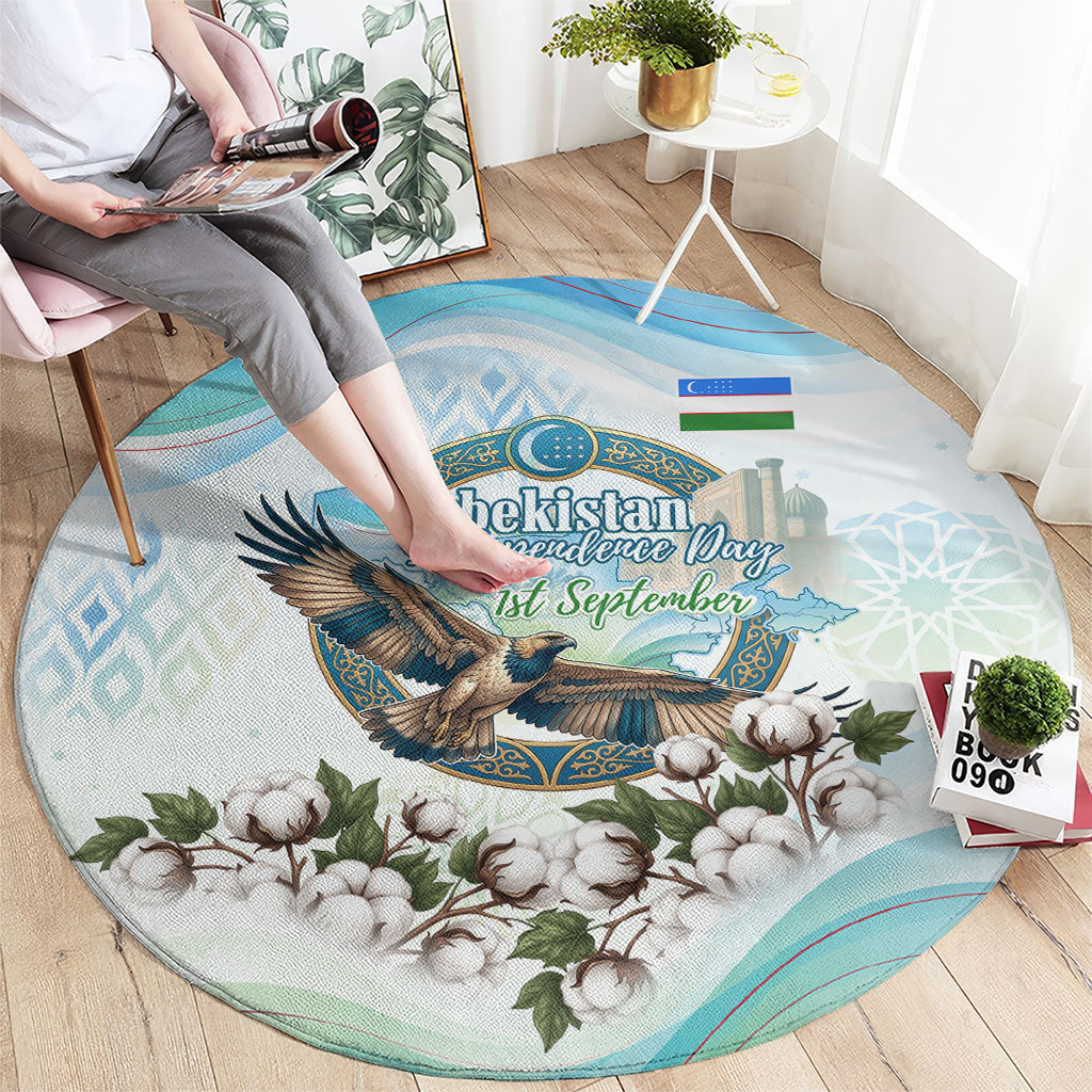 Uzbekistan Independence Day Round Carpet Honor The Legacy Flying Eagle Plants National Emblem