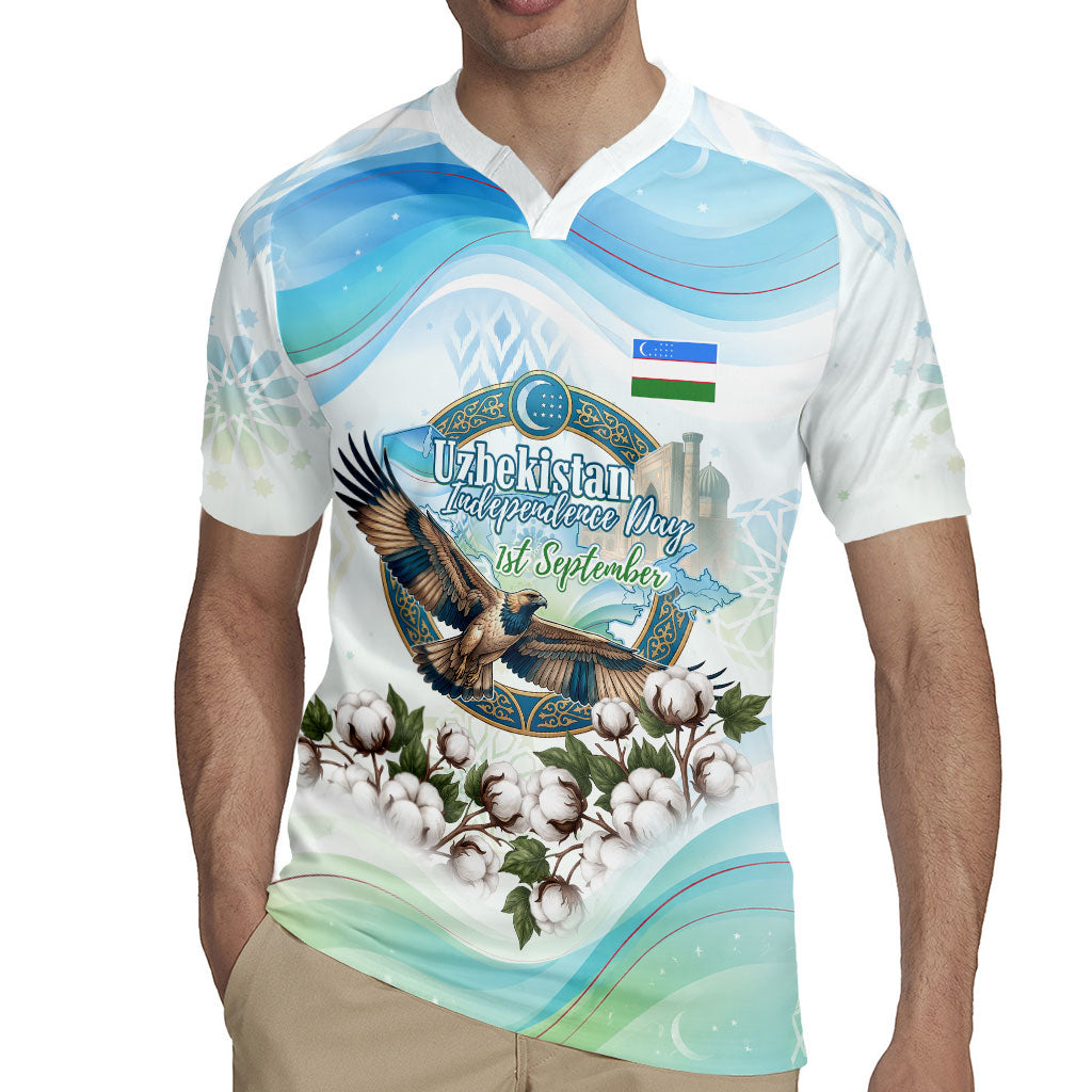 Uzbekistan Independence Day Rugby Jersey Honor The Legacy Flying Eagle Plants National Emblem