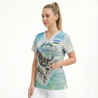 Uzbekistan Independence Day Scrub Top Honor The Legacy Flying Eagle Plants National Emblem