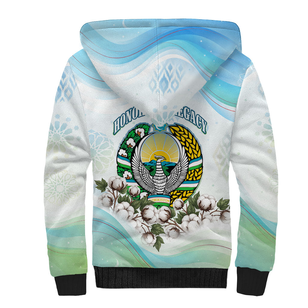 Uzbekistan Independence Day Sherpa Hoodie Honor The Legacy Flying Eagle Plants National Emblem