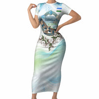 Uzbekistan Independence Day Short Sleeve Bodycon Dress Honor The Legacy Flying Eagle Plants National Emblem